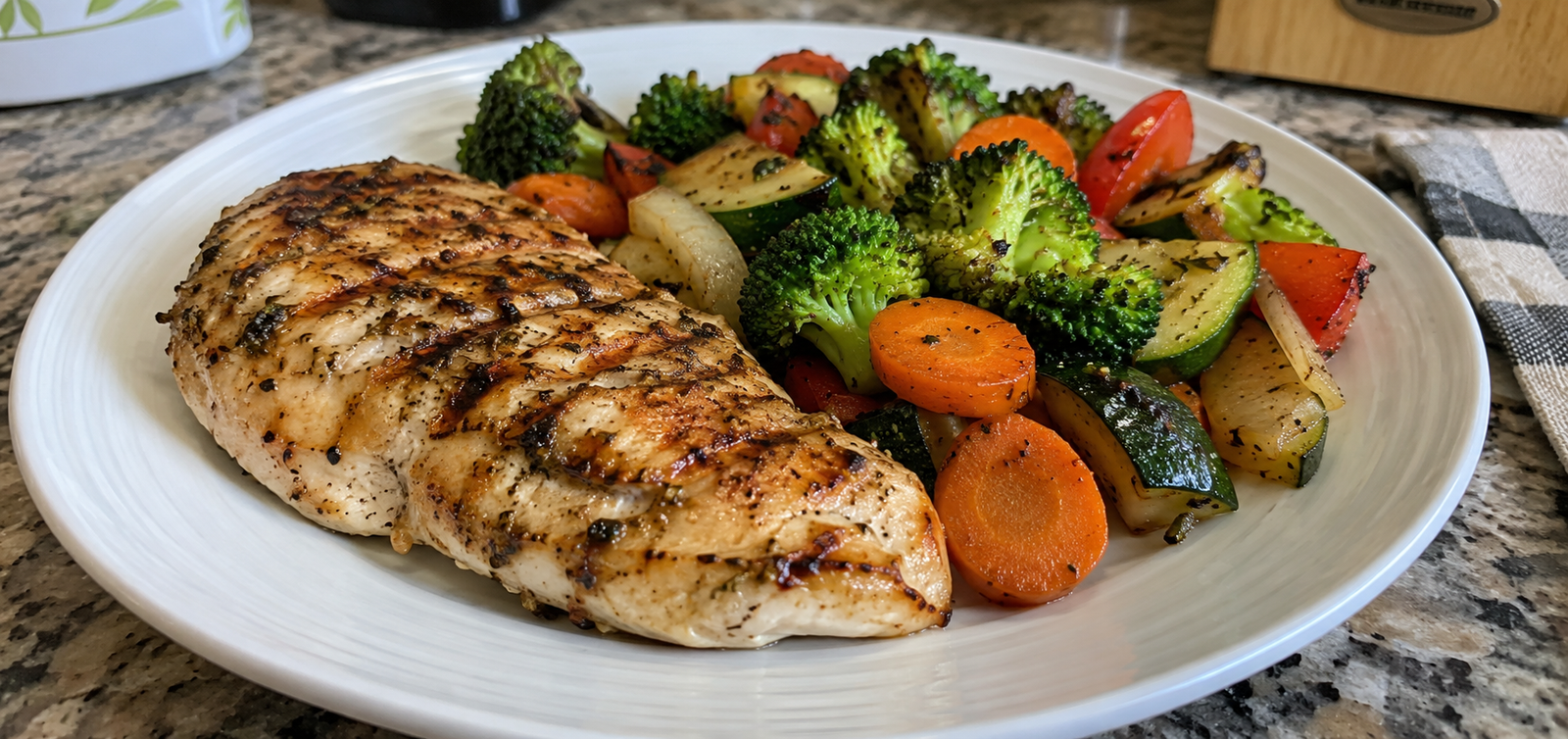 Pescado a la parrilla con vegetales